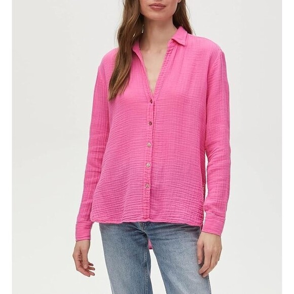 Michael Stars Women's Pink Leo Gauze Button Down Long Sleeve Shirt Sz XS - Picture 8 of 13